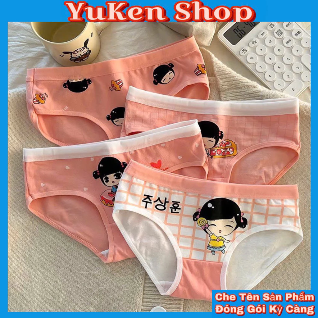 Combo 4 Quần Lót Bé Cam Cotton Cho Bé Gái-4 Quần Lót Kháng Khuẩn,Chống Viên In Hình,Màu Sắc Cực Kì Xinh