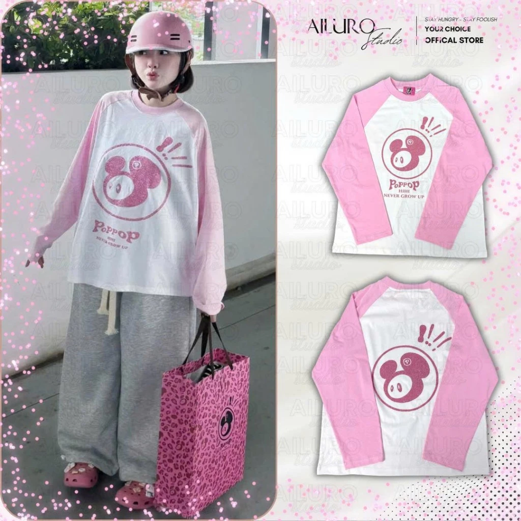 [MỞ BÁN] Áo Thun Tay Dài Poppophihi KIM TUYẾN FULL TEM TAG Long Sleeve Form Boxy chất 100% Cotton nam nữ form rộng