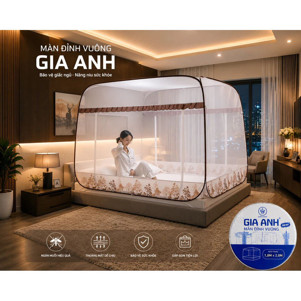 Màn chống muỗi Đỉnh Vuông Gia Anh - loại 1 - Chống Muỗi Hiệu Quả Chiều Cao 1m7