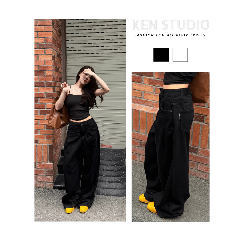 Quần Jean nữ màu đen,quần suông ống rộng Ken Jeans Mã Q003| KENstudio