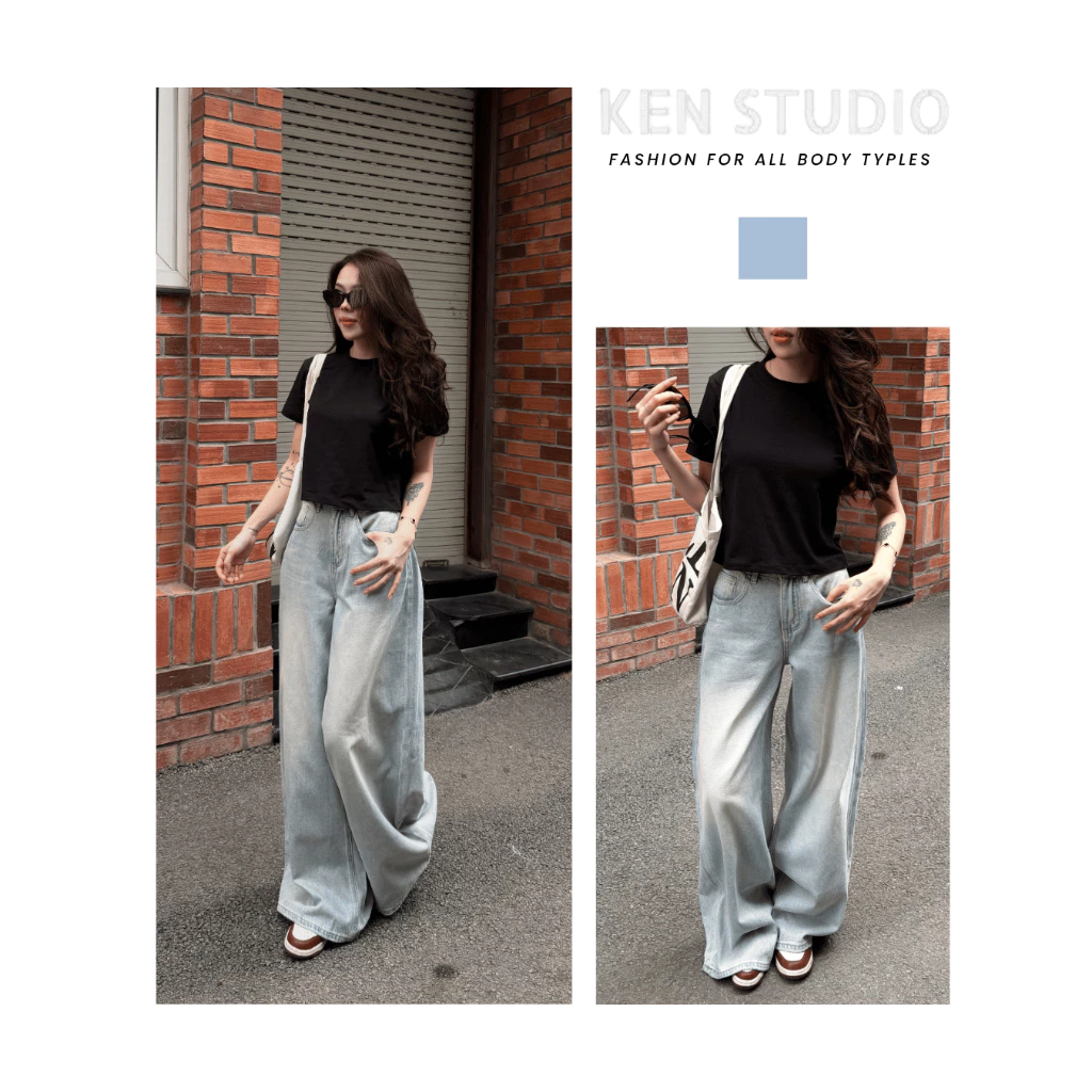 Quần Jeans Suông Nữ Ken , Quần Jeans Ống Rộng Màu Xanh Nhạt Hàng Cao Cấp Q029
