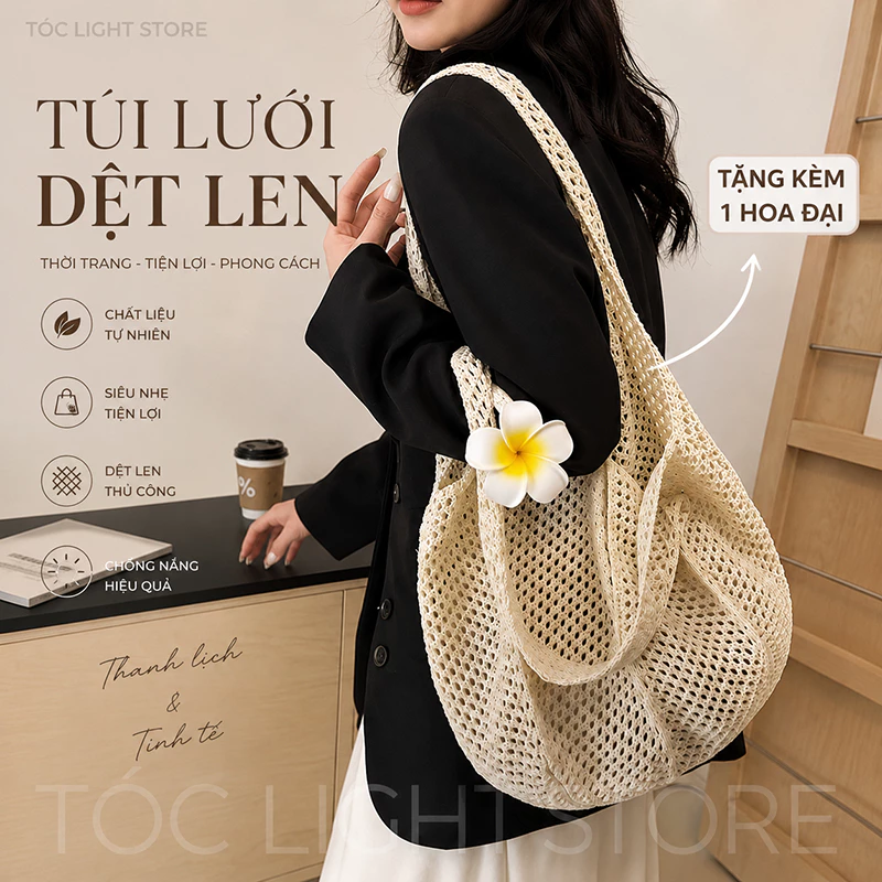 👜 (TẶNG HOA ĐẠI )🌊 Túi Len Lưới Đan Tay Dáng Tote Siêu Hot – Phong Cách Hè 2026 – Đi Biển, Dạo Phố, Du Lịch Đều Xinh 🧺🌴