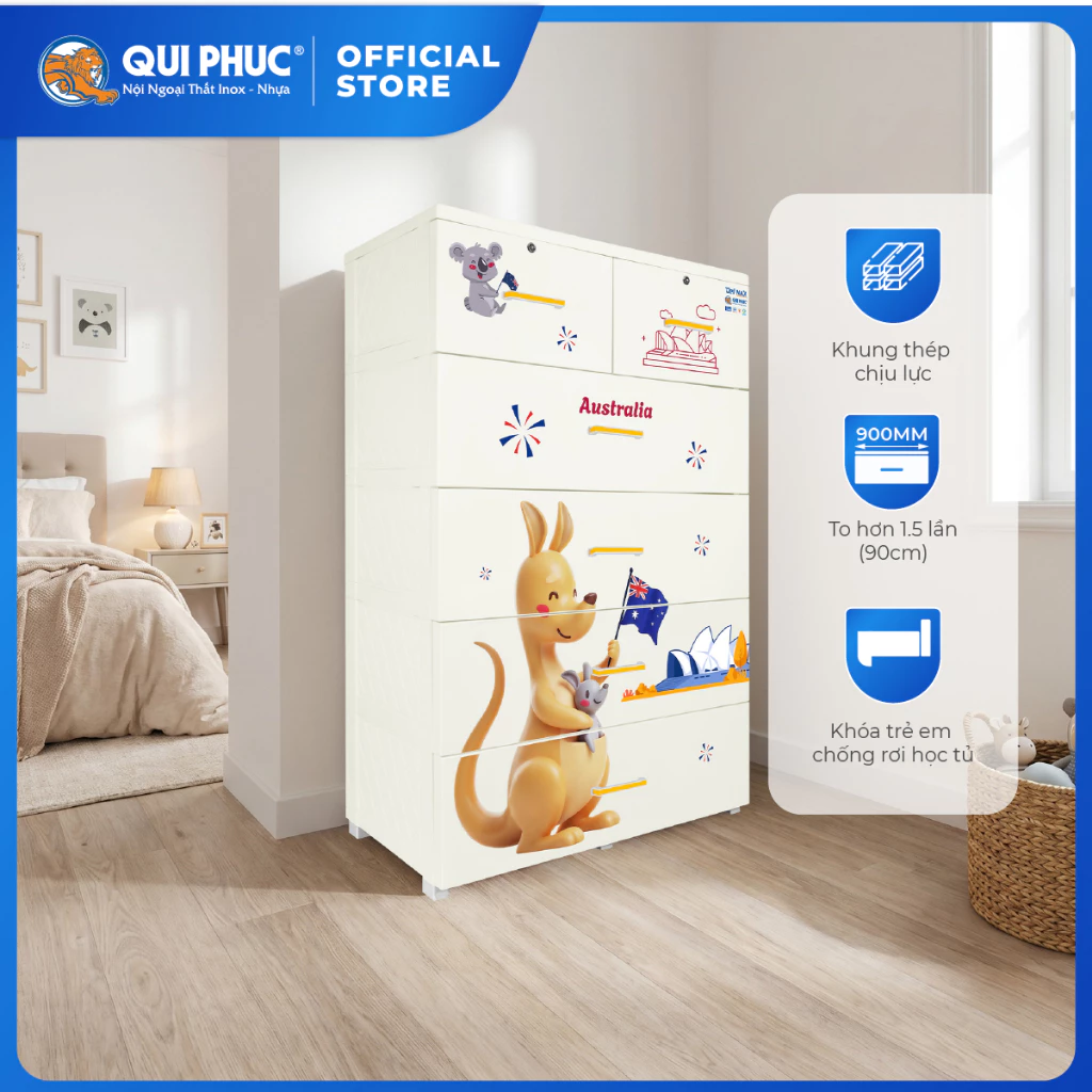 Tủ nhựa Deli Max 5 tầng QUI PHÚC, tủ đựng quần áo lớn gấp 1.5 lần, khung thép chắc chắn, bền đẹp