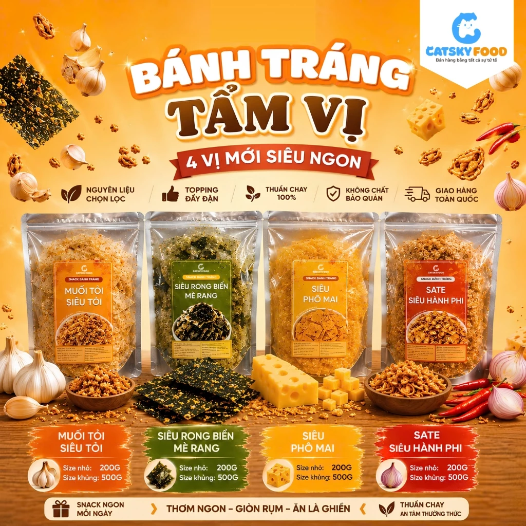Bánh Tráng Trộn Siêu Topping Đẫm Vị Catsky Food bịch bánh tráng siêu rong biển đồ ăn vặt tiện lợi