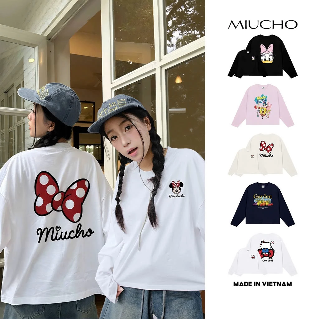 Áo thun boxy tay dài BST hoạt hình đáng yêu Miucho