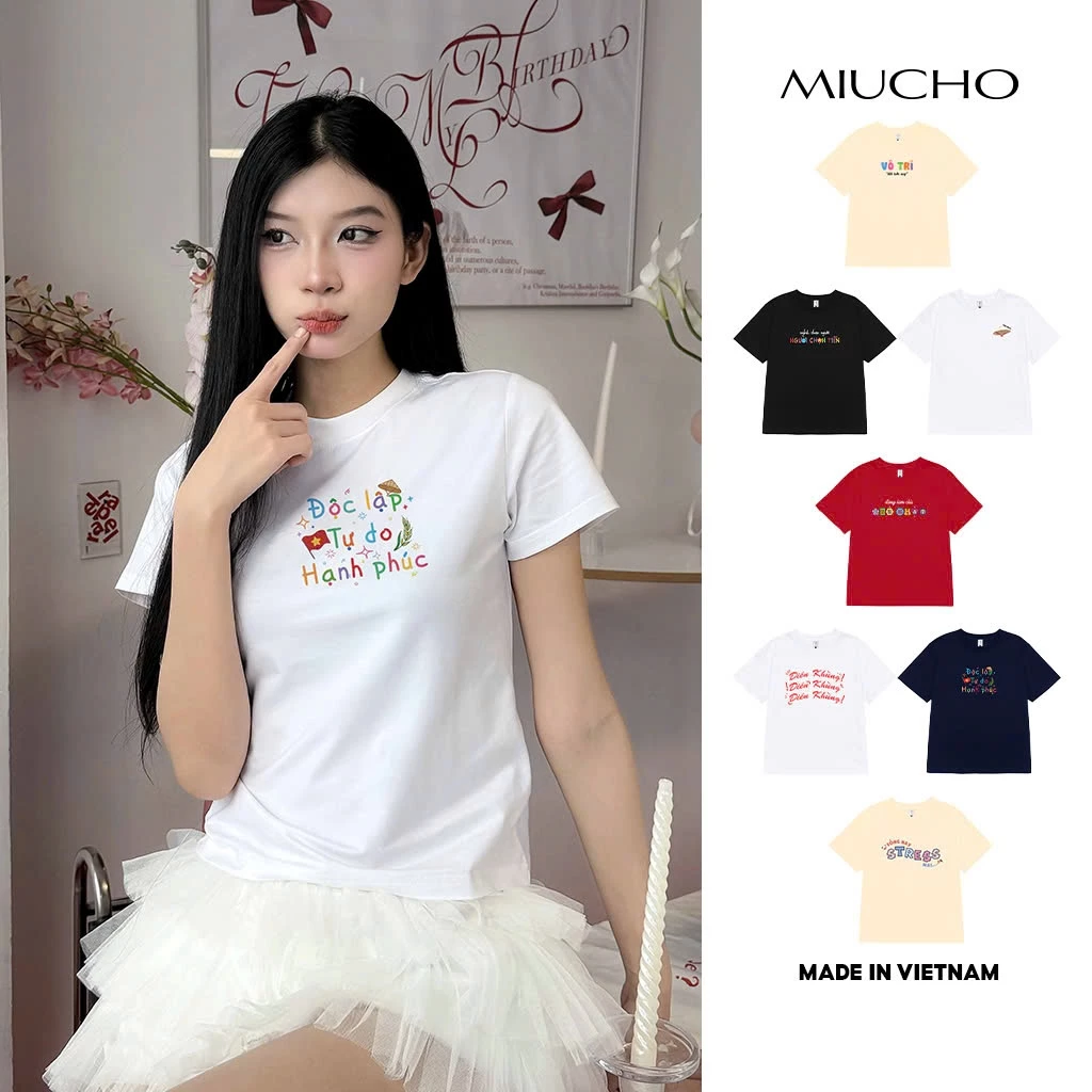 Áo Baby Tee Form Vừa MIUCHO Thoáng Mát Cổ Tròn BST In Chữ Hài Hước Trẻ Trung Năng Động