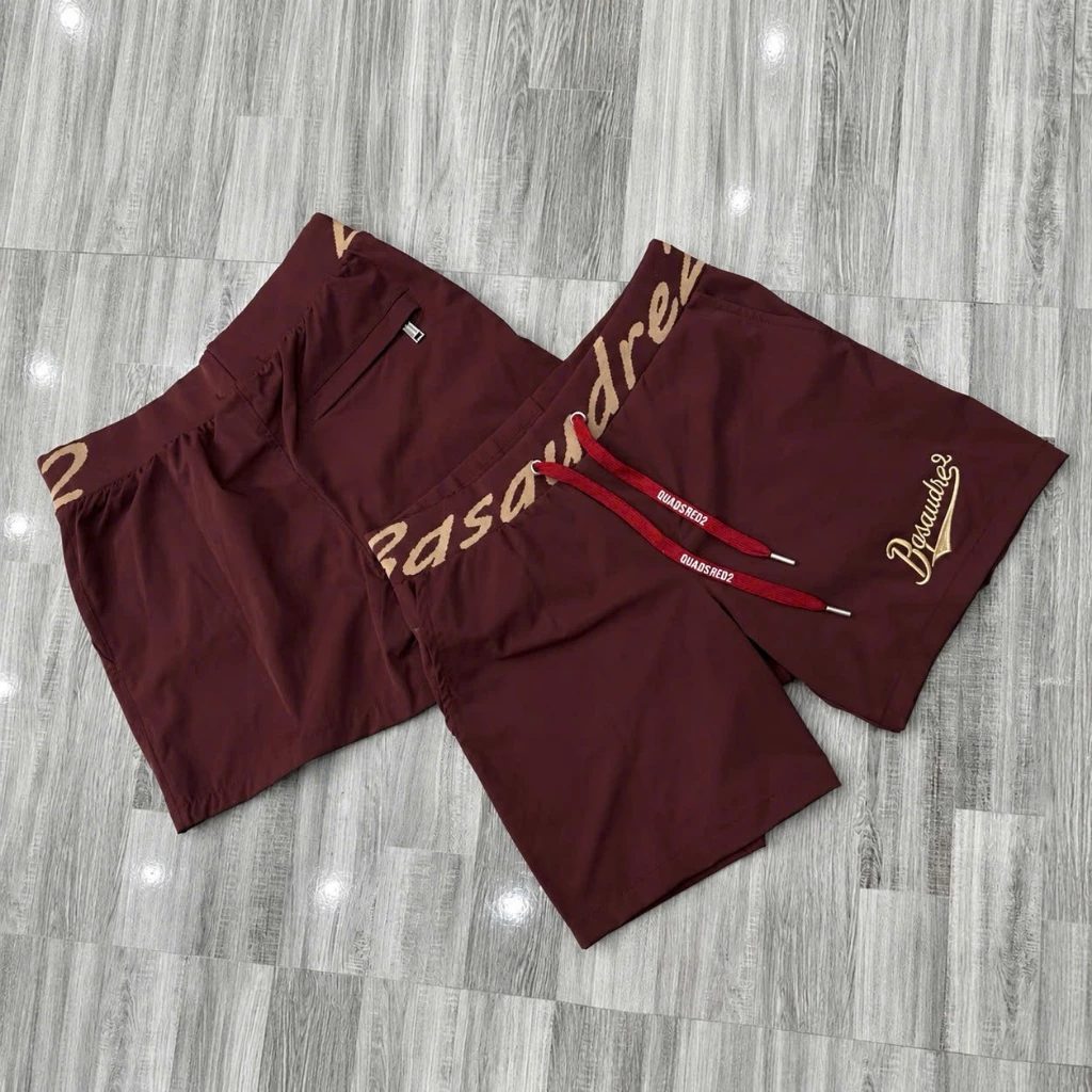Quần Short Gió 030 Đỏ Mận Cạp Dệt Logo Thêu Nổi Sắc Nét Dây Dập Chữ Thời Trang Nam 030 QC Hottrend-