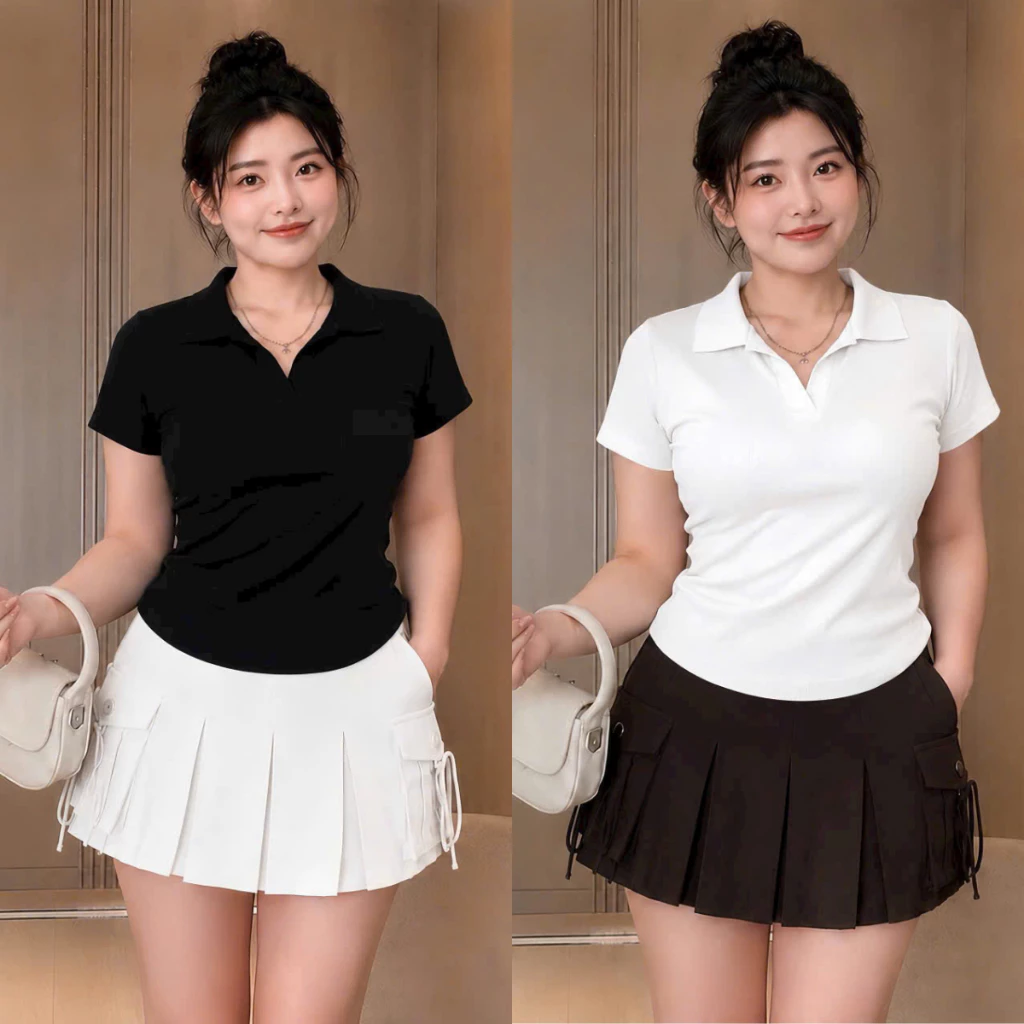 Áo Thun Polo Vạt Bầu Bigsize Nữ Cổ Bẻ Dáng Dài Qua Rốn Chất Gân Tăm Đơn Giản Thời Trang 58-95kg G120