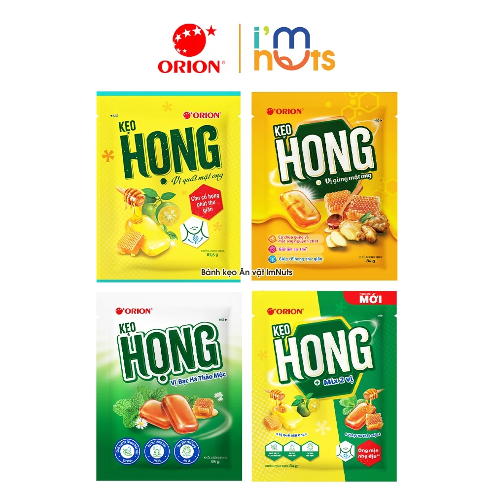Kẹo Ngậm Họng Orion Vị Quất Gừng Mật Ong Và Bạc Hà Thảo Mộc
