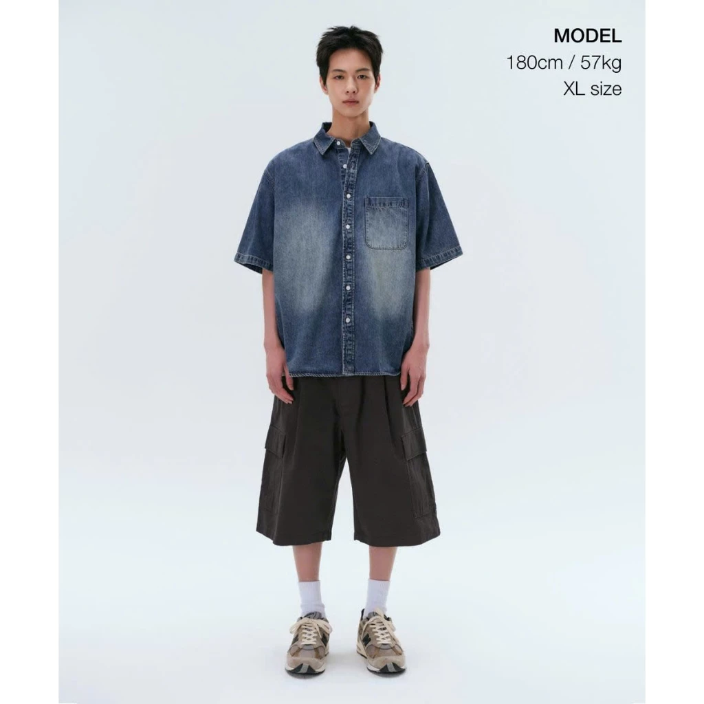 Áo sơ mi denim ngắn tay Mu.sin.sa có túi dành cho nam ( BIGSIZE )