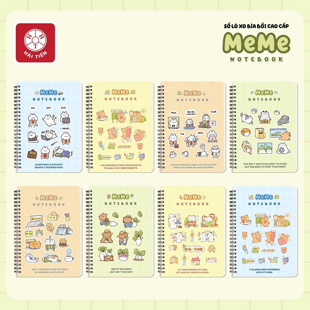 HẢI TIẾN Sổ lò xo bìa bồi caro Meme - ĐL 100g/m2 (Cỡ A5,B5,A6) - 160 trang