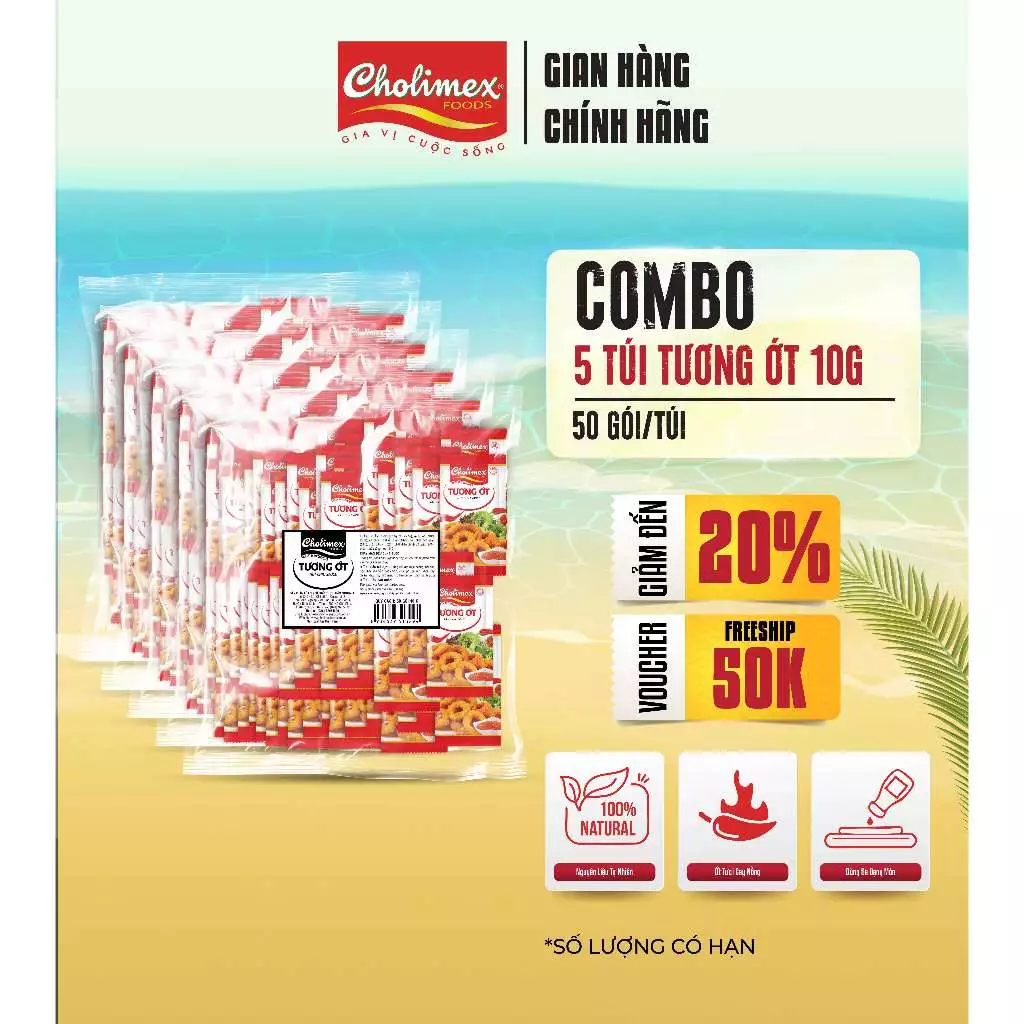 Combo 5 Túi Tương Ớt CHOLIMEX 10g (50 gói/túi) – Gia vị chấm tiện lợi, chính hãng