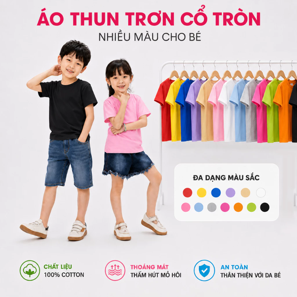 Áo Thun Trẻ Em Nhiều Màu THỜI TRANG 24H Phom Xuông Cho Bé Áo Đồng Phục Cho Cả Bé Trai Và Bé Gái