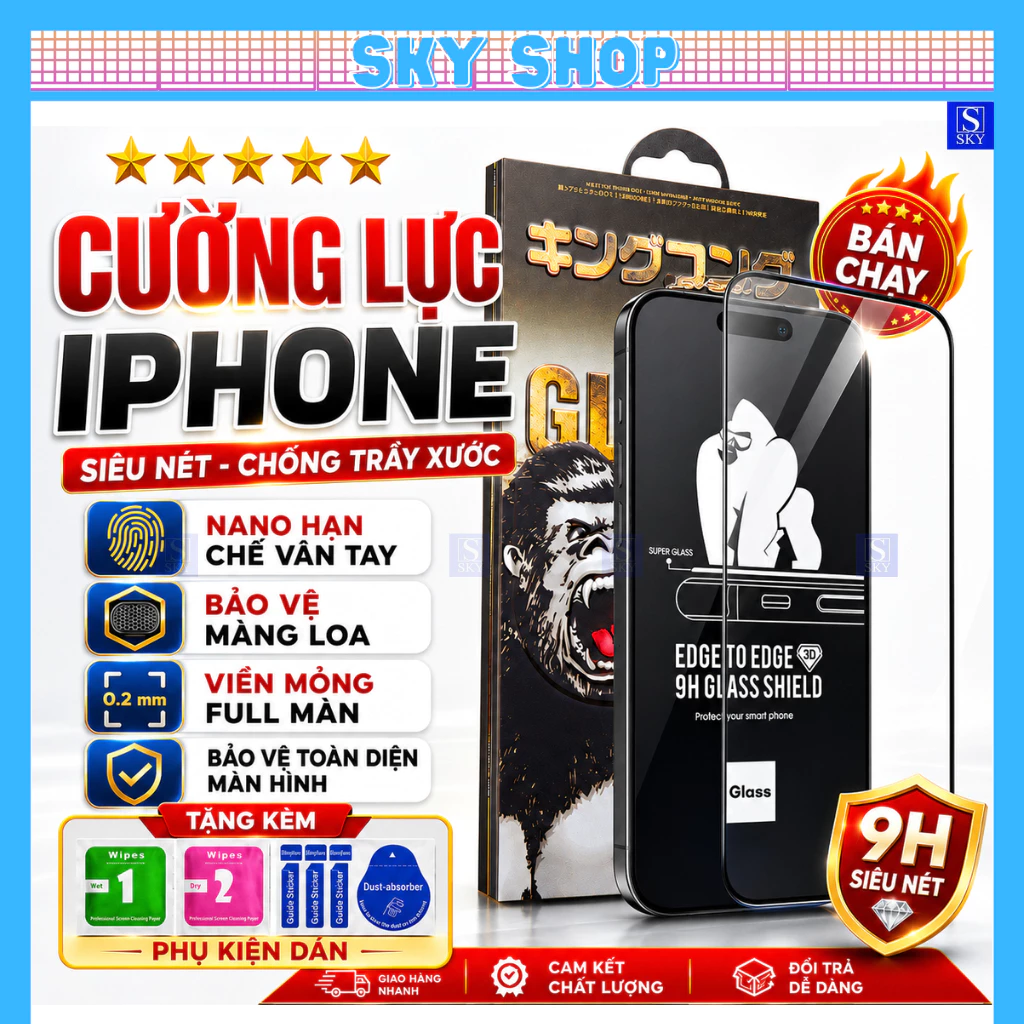 Kính cường lực iphone 15 pro max 14 pro max 11 13 promax 12 7 8 Plus xsmax xr x xs 16 17 ProMax 18 17 Air  - Full màn 3D
