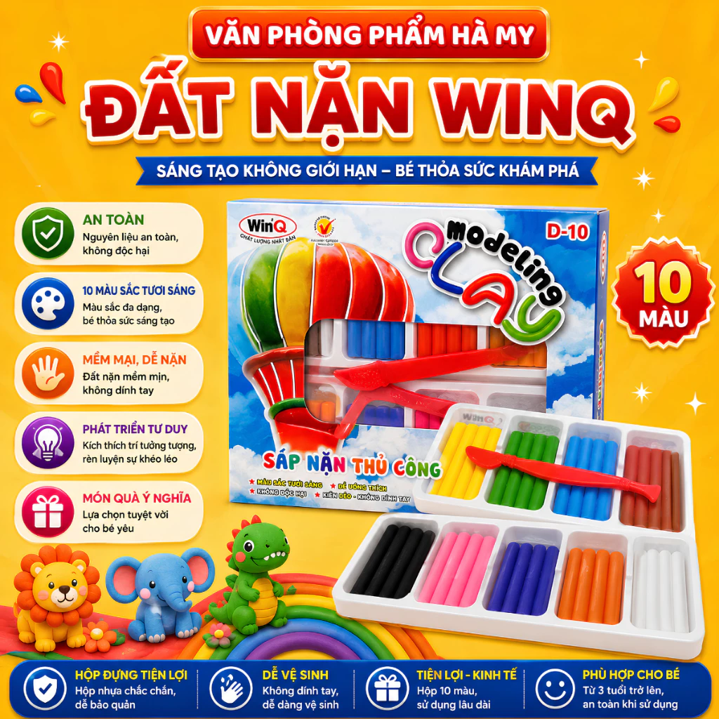 Đất Nặn Thủ Công 10 Màu WinQ D-10 Màu Sắc Tươi Sáng