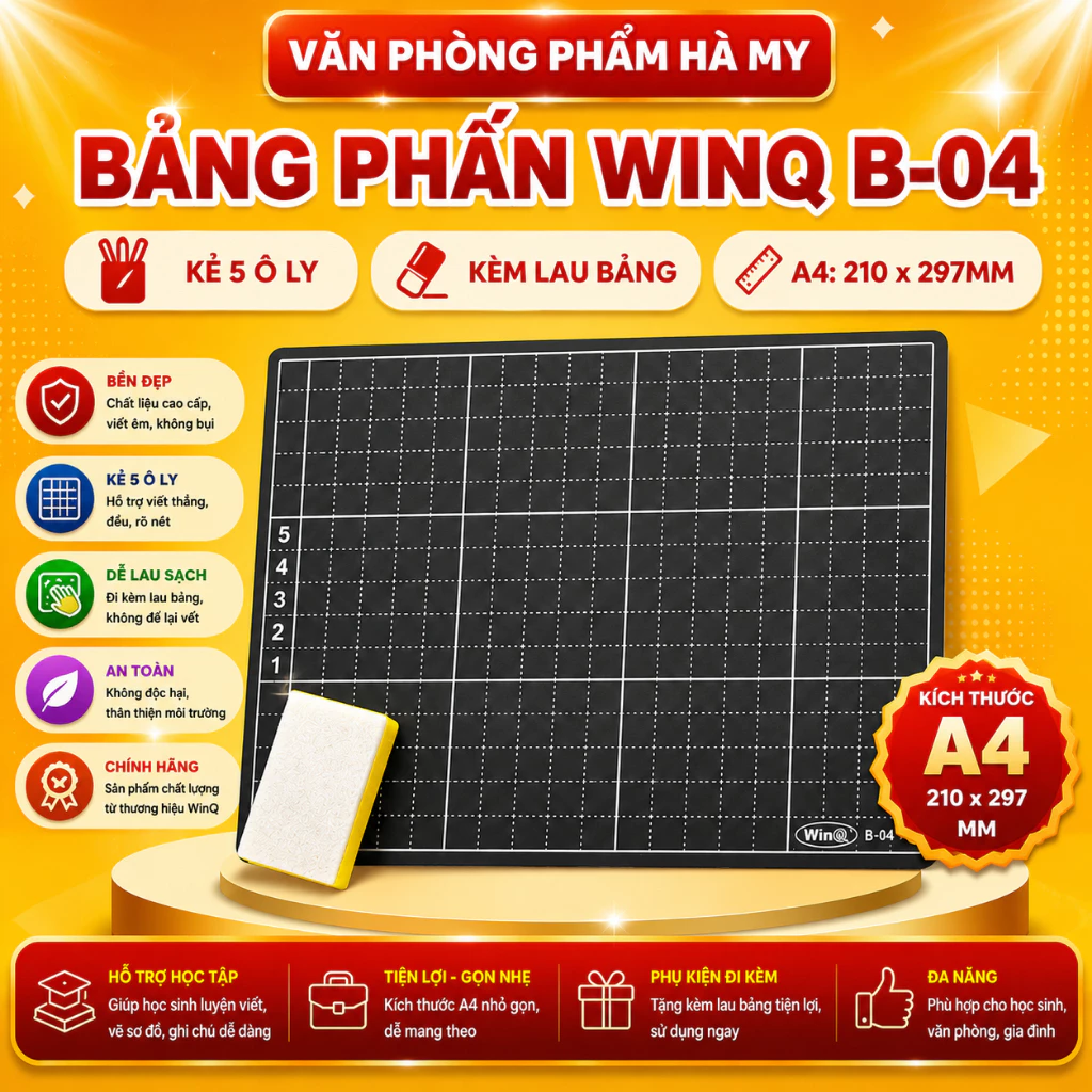 Bảng Phấn Học Sinh A4 - Kẻ Ô Ly - WinQ B-04 - Màu Đen/Xanh