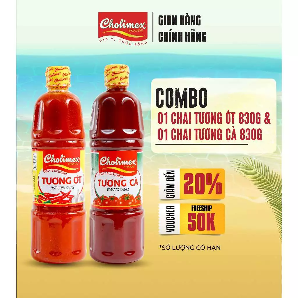 Combo 1 Chai Tương Ớt Và 1 Chai Tương Cà CHOLIMEX Chai Lớn 830g - Gia Vị Chấm Nấu Tiện Lợi