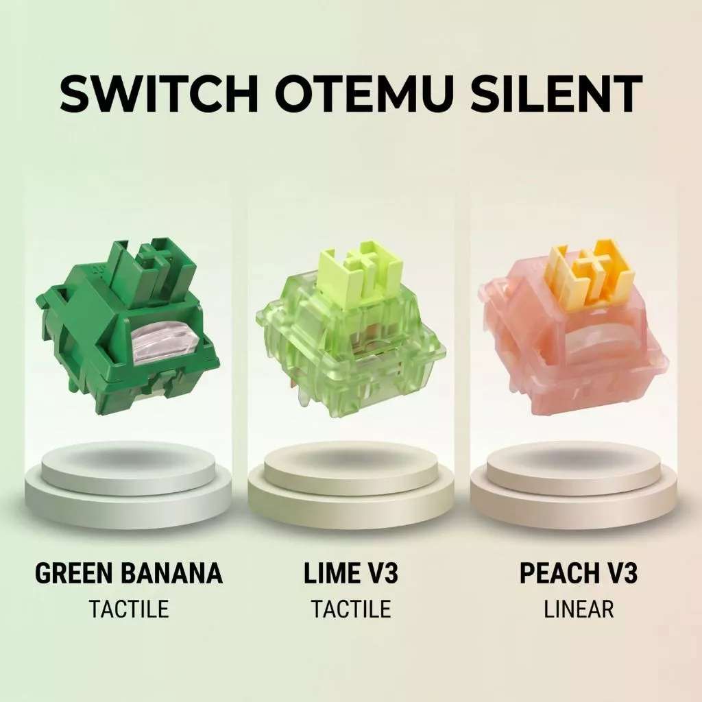 Switch Outemu Silent Series (Lime V3 / Peach V3 / Green Banana) - Switch Bàn Phím Cơ Tĩnh Âm, Có Tản LED, Chân 5 Pin