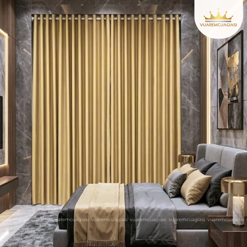 Rèm cửa sổ màu vàng kem, rèm cửa chính treo tường trang trí decor VIP12 Vuaremgiasi