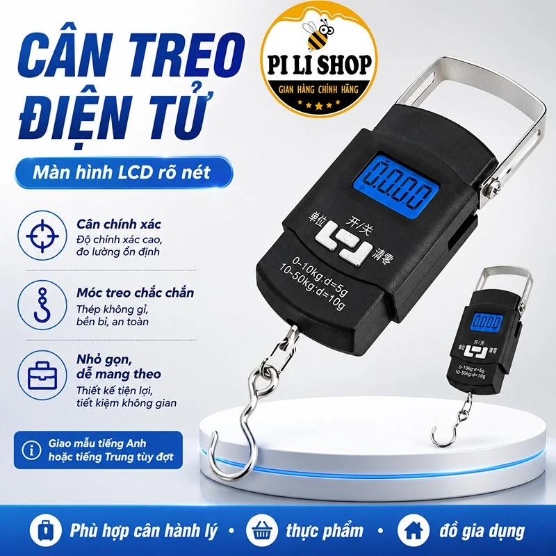 Cân Mini Cầm Tay 50kg Thiết Kế Nhỏ Gọn Độ Chính Xác Cao, Cân Điện Tử Đa Năng Màn Hình LCD Rõ Nét