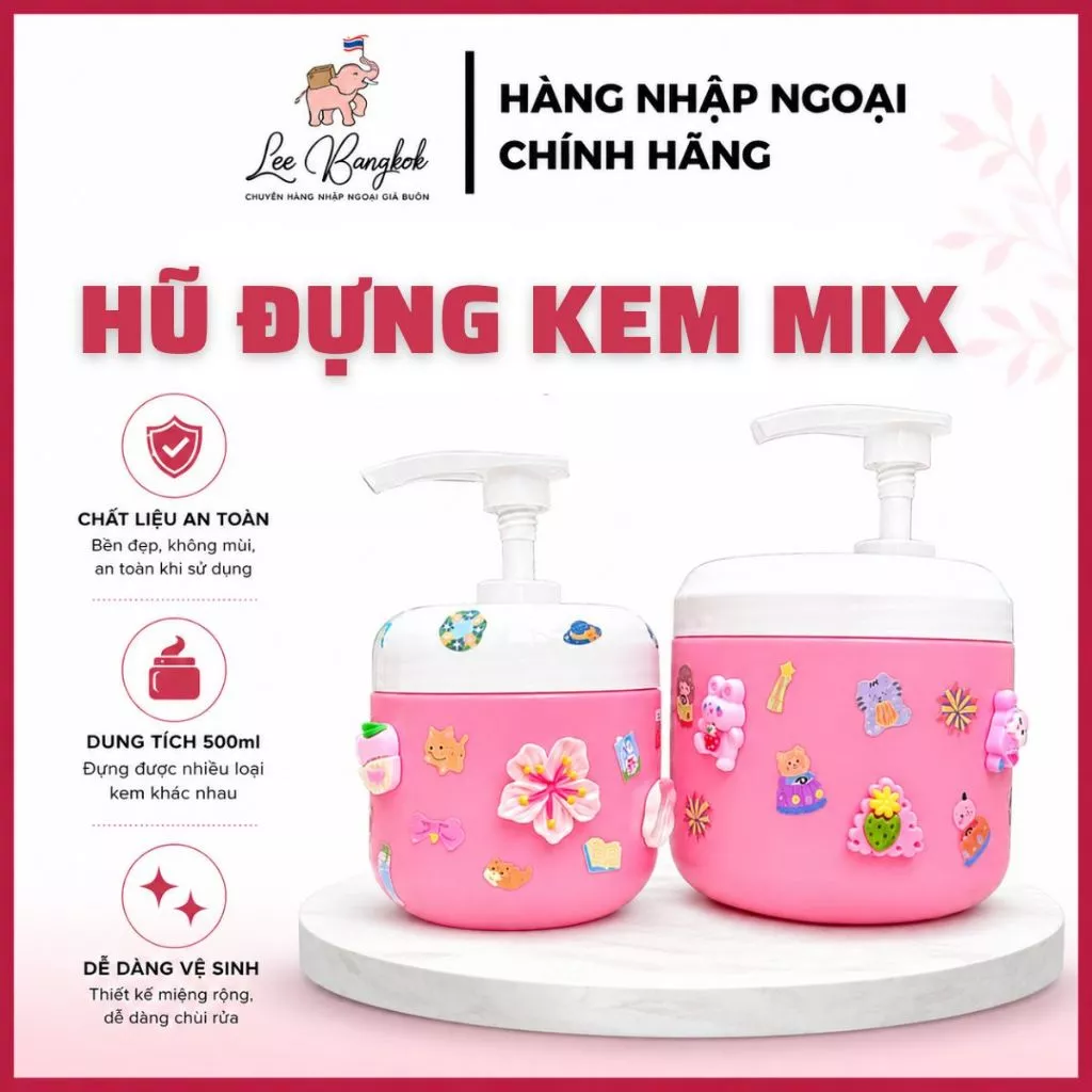 Hũ Đựng Kem Trộn A1 Viên Bột Trắng Da Với Kem - Lotion Vaseline, Alpha Arbutrin Màu Nâu Kèm Charm, Sticker 300ml/500ml