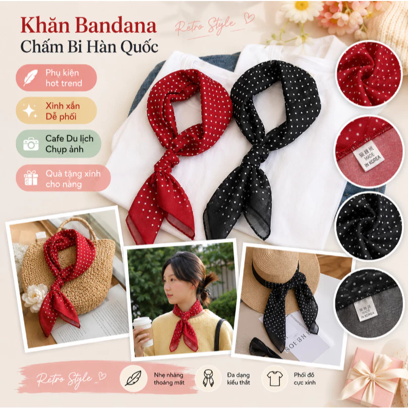 Khăn Bandana Phong Cách Hàn Chất Vải Mềm Nhẹ Đa Năng Quấn Đầu Đeo Cổ Cho Nam Nữ Giới Trẻ