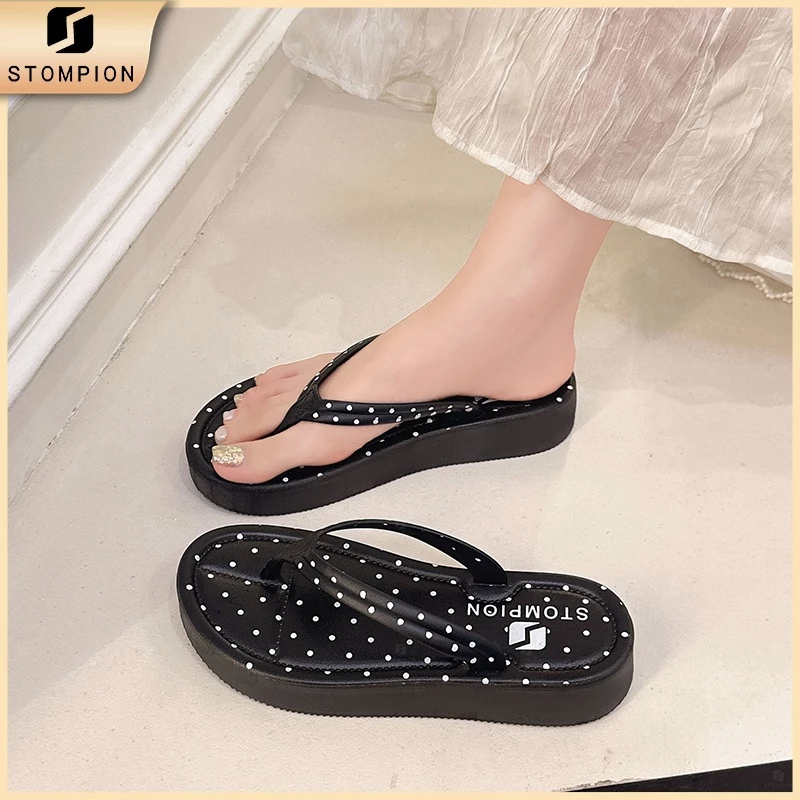 STOMPION Dép xỏ ngón đế dày chấm bi nữ hè 2026 đế mềm thoải mái chống trơn dép đi biển ngoài trời