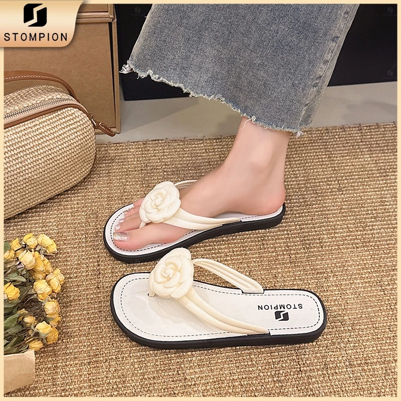 STOMPION Dép xỏ ngón đế dày hoa nổi nữ hè ngoài trời đế mềm thoải mái thời trang đa năng dép đi biển