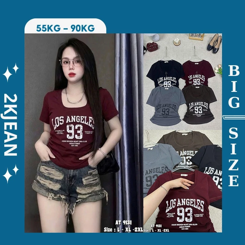Áo Thun nữ Baby Tee in chữ 2KJeans Bigsize 55kg-90kg, áo thun nữ Cổ U chất borip cotton AT9131