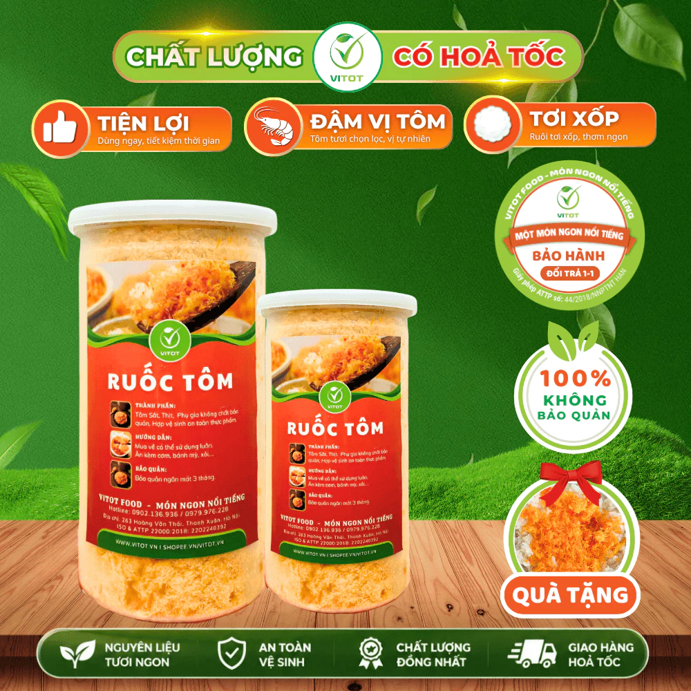 Ruốc Tôm Thịt Ăn Liền VITOT Loại 1 Chà Bông Tôm Thịt Thơm Ngon Không Tanh, Tơi Mịn, Đậm Vị