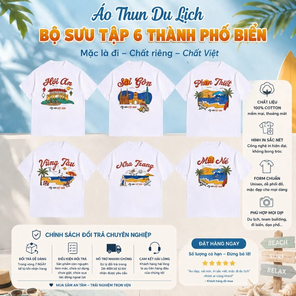 [ Hỏa Tốc HCM ] Áo Thun Du Lịch 63  các tỉnh thành có Biển Đẹp Việt Nam: Vũng Tàu, Nha Trang, Phan Thiết (63 tỉnh Việt)