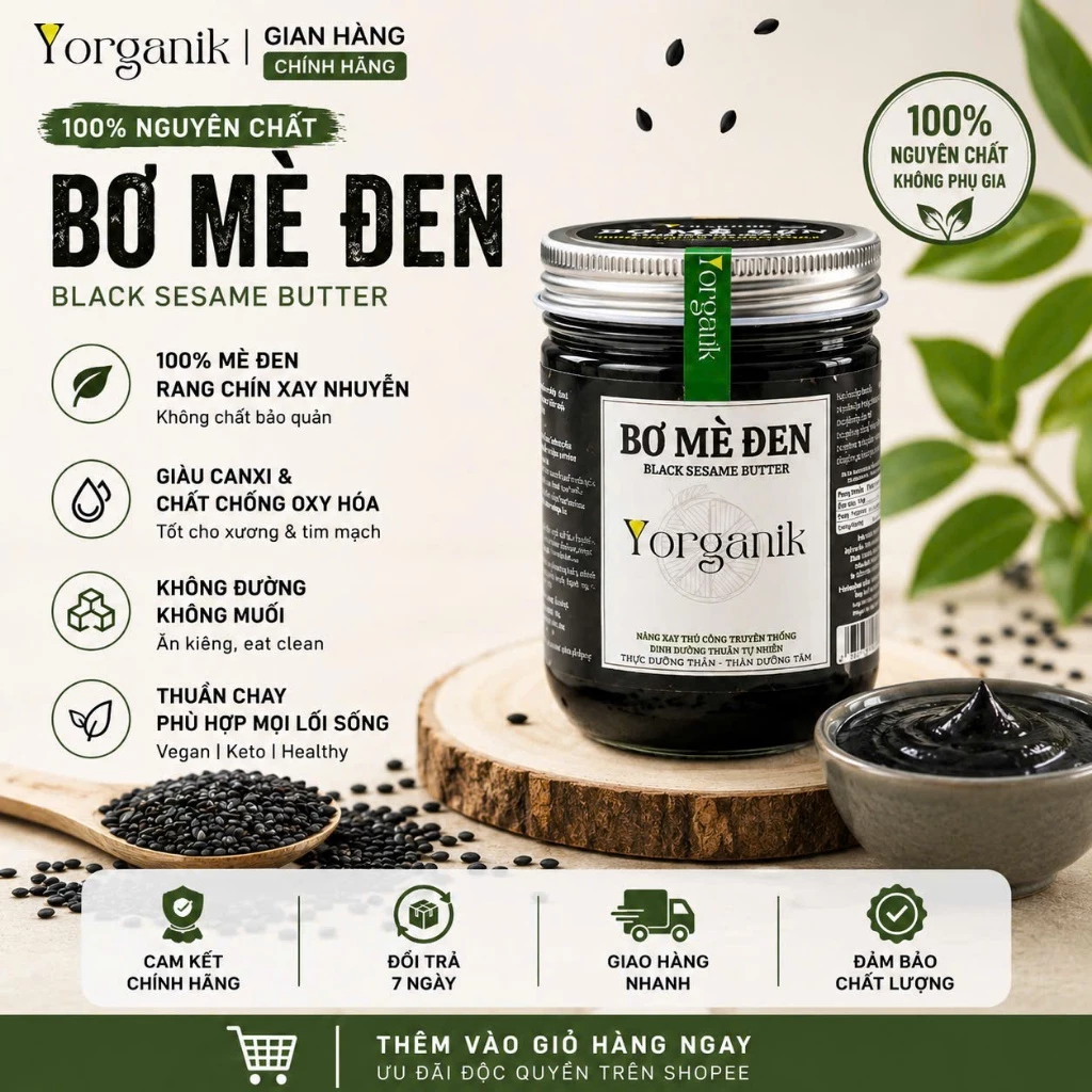 [0% ĐƯỜNG MỊN MƯỢT] Bơ Mè Đen Rang Củi Nguyên Chất YORGANIK Ăn Kiêng Thực Dưỡng Thuần Chay Eat clean