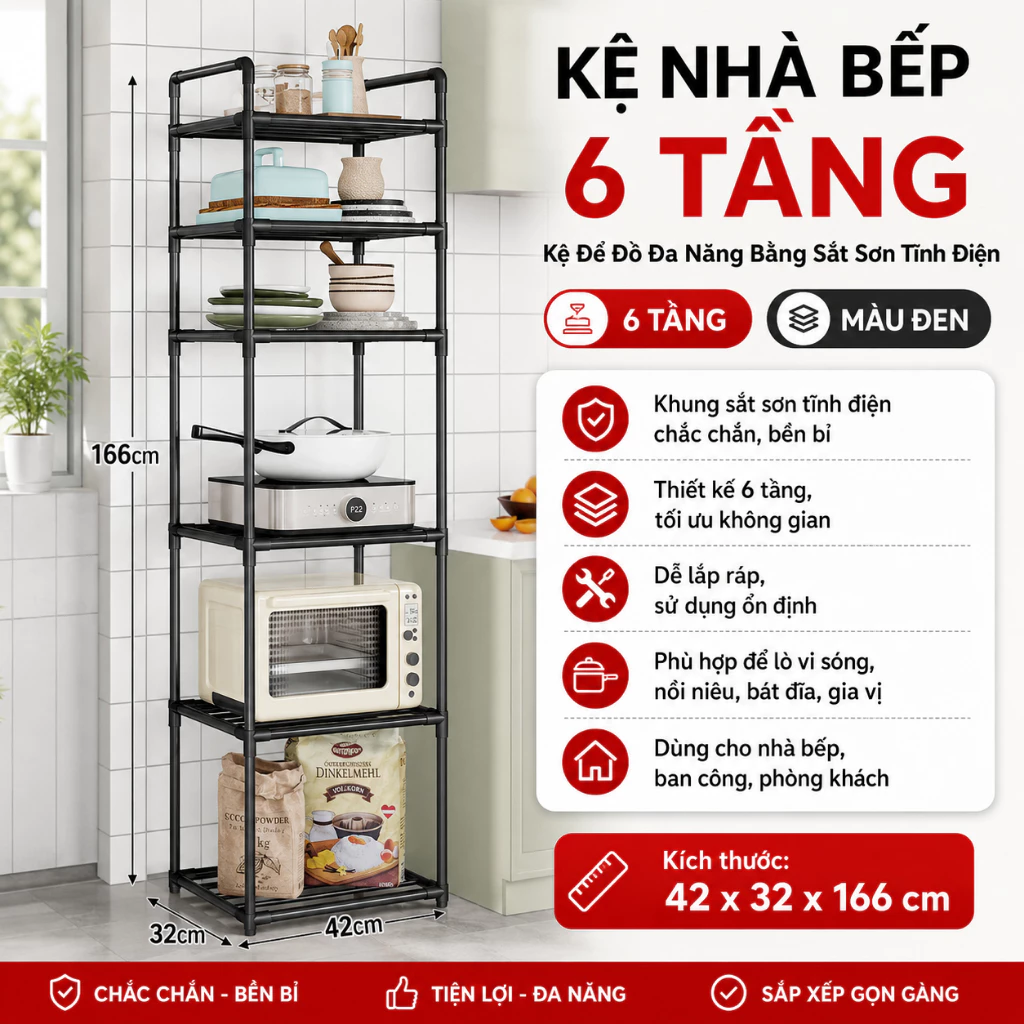 Kệ Nhà Bếp 6 Tầng Kệ Để Đồ Đa Năng Bằng Sắt Sơn Tĩnh Kệ Điện Kệ Đa Năng Lắp Ráp Đơn Giản Tiện Lợi Dễ Sử Dụng