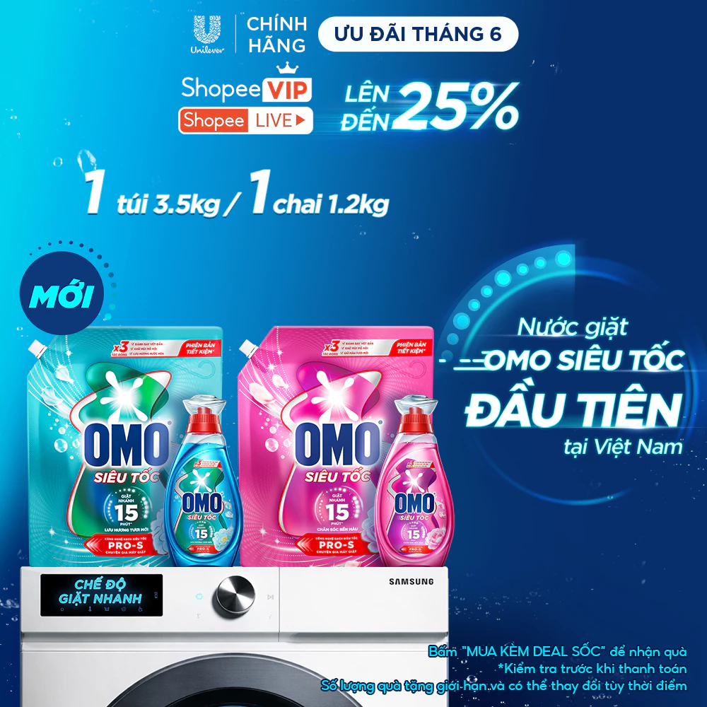 [MỚI] Nước giặt Omo Siêu Tốc đầu tiên tại Việt Nam, được thiết kế riêng cho chu trình giặt nhanh | Chai 1.2KG-Túi 3.5KG