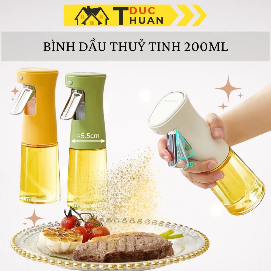 Bình Xịt Dầu Ăn Thủy Tinh Dạng Bóp Dung Tích 200ml  Phun Dầu Dạng Sương - DT HOME