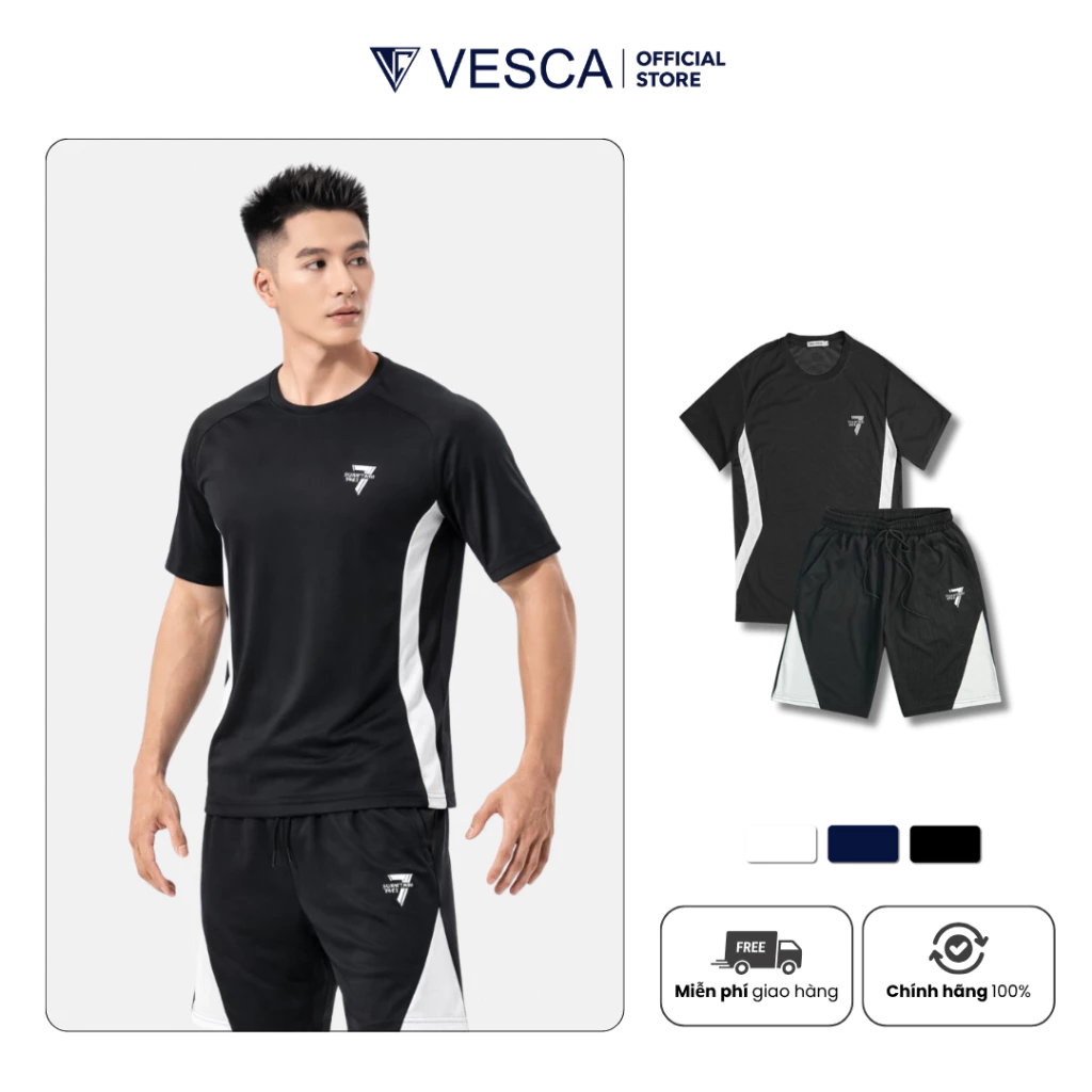 Bộ Quần Áo Thể Thao Nam Mùa Hè Vesca Vải Tổ Ong Co Dãn Thoáng Mát Mặc Nhà Đi Chơi J35