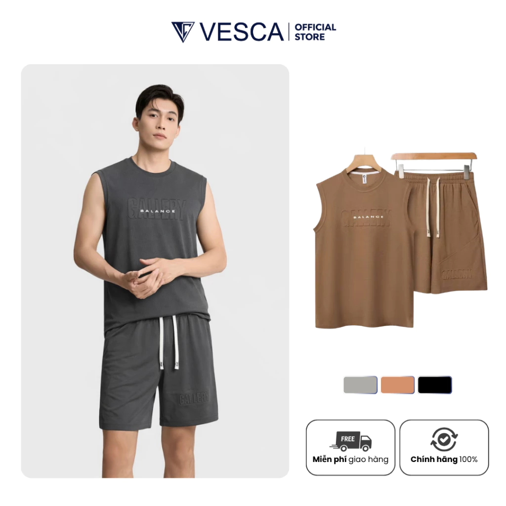 Bộ Quần Áo Ba Lỗ Nam Mùa Hè Vải Thoáng Khí Phù Hợp Chơi Thể Thao Mặc Nhà Vesca J63