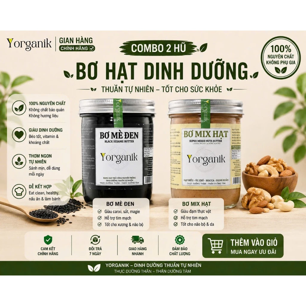 [COMBO TIẾT KIỆM] Bơ Mè Đen Và Bơ Mix Hạt YORGANIK Ăn Kiêng Thực Dưỡng Không Đường