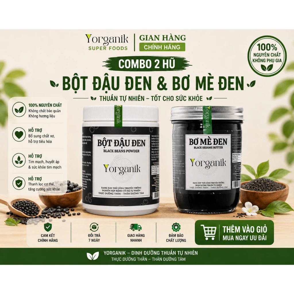 Combo Bơ mè đen + Bột đậu đen – ăn kiêng Bổ huyết, đen tóc, thực dưỡng – Không đường – Yorganik
