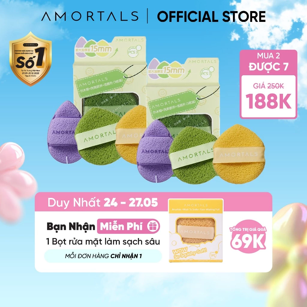 Bọt Mút Rửa Mặt Amortals Làm Sạch Sâu, Nở To Khi Gặp Nước, Dịu Nhẹ Cho Mọi Loại Da, Bọt Biển Rửa Mặt