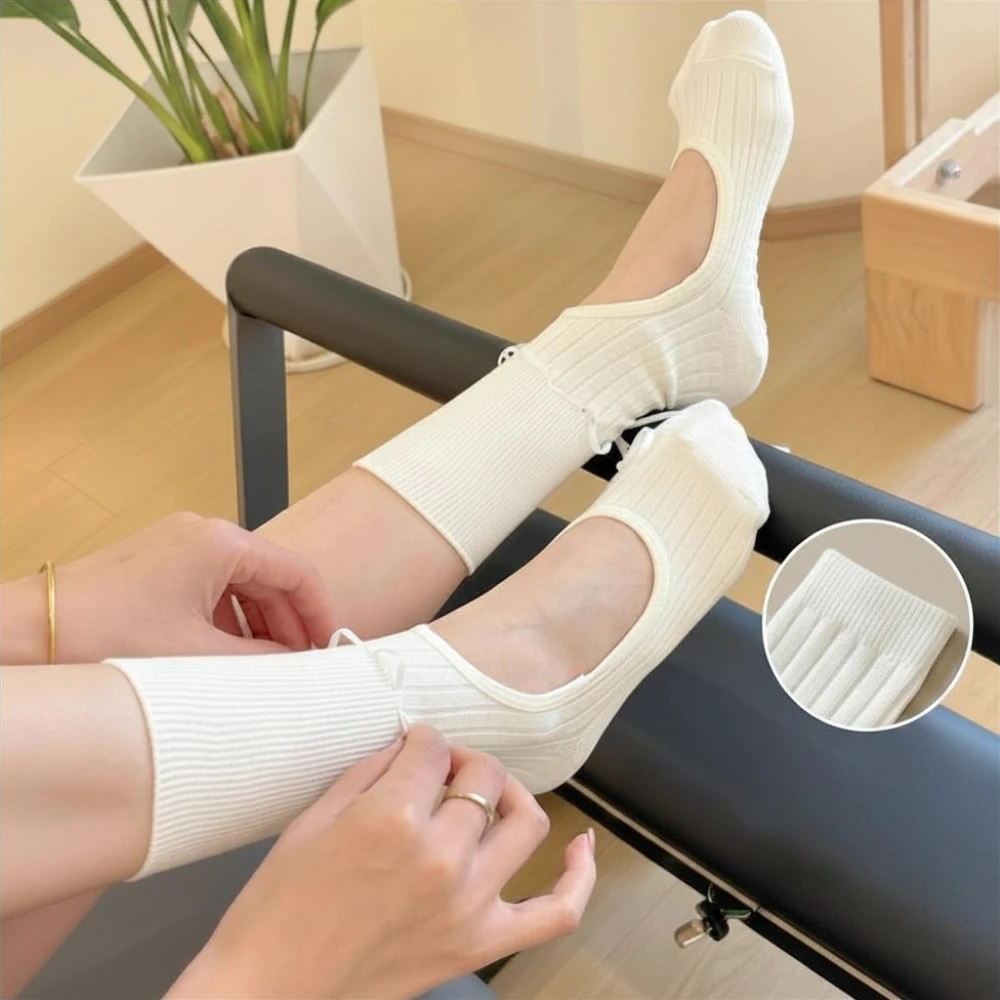 Tất vớ yoga pilates khiêu vũ chống trượt thiết kế thoáng khí cao đến giữa bắp chân chống trơn trượt có dây buộc E42