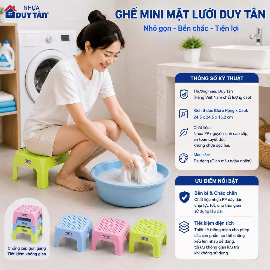 Ghế Nhựa Mini Mặt Lưới Duy Tân Cao Cấp - Ghế Nhựa Nhỏ Gọn Cho Bé, Đi Câu Cá, Làm Việc Tiện Lợi