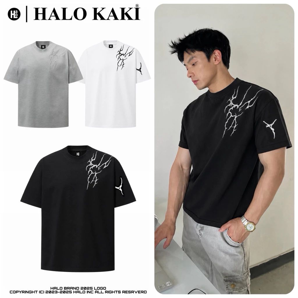 [FULL MÀU] - ÁO THUN HOẠ TIẾT THÊU SẤM CHÓP PHONG CÁCH DOUYING COTTON FORM RỘNG NAM NỮ HALO KAKI