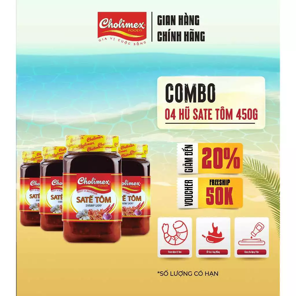 Combo 4 Hũ Sa Tế Tôm Chính Hãng CHOLIMEX 450g - Cay Nồng Đậm Đà Tiết Kiệm