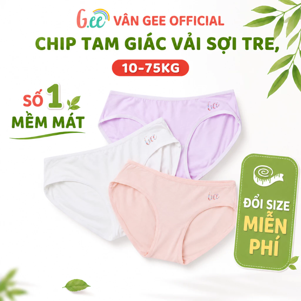 Set 3 quần lót tam giác bé gái Gee, Quần chip bé gái chất liệu sợi tre co dãn mềm mại thoải mái cả ngày.