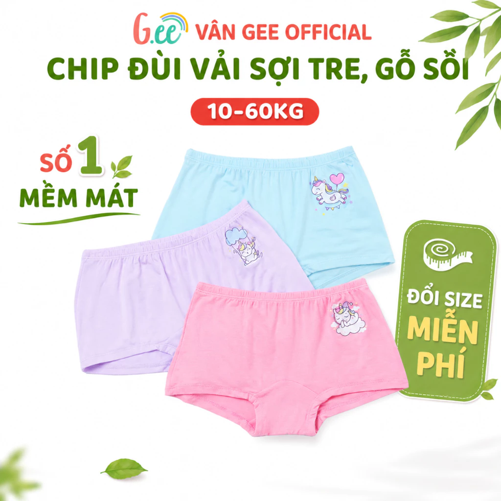 Hộp 3 quần lót bé gái Gee mặc nhẹ như không, khô thoáng kháng khuẩn cả ngày từ vải sợi tre, gỗ sồi cho bé 10-60kg