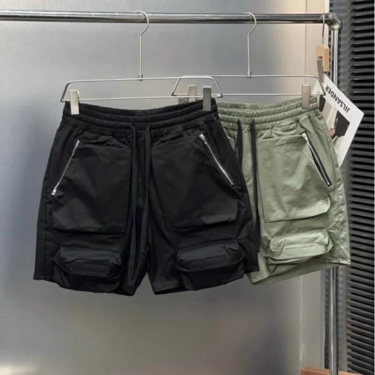Quần Short Túi Hộp Nhiều Ngăn Vải Dù Chống Nước Nhẹ - Phong Cách Đường Phố, Đen Xám Mẫu Mới Unisex