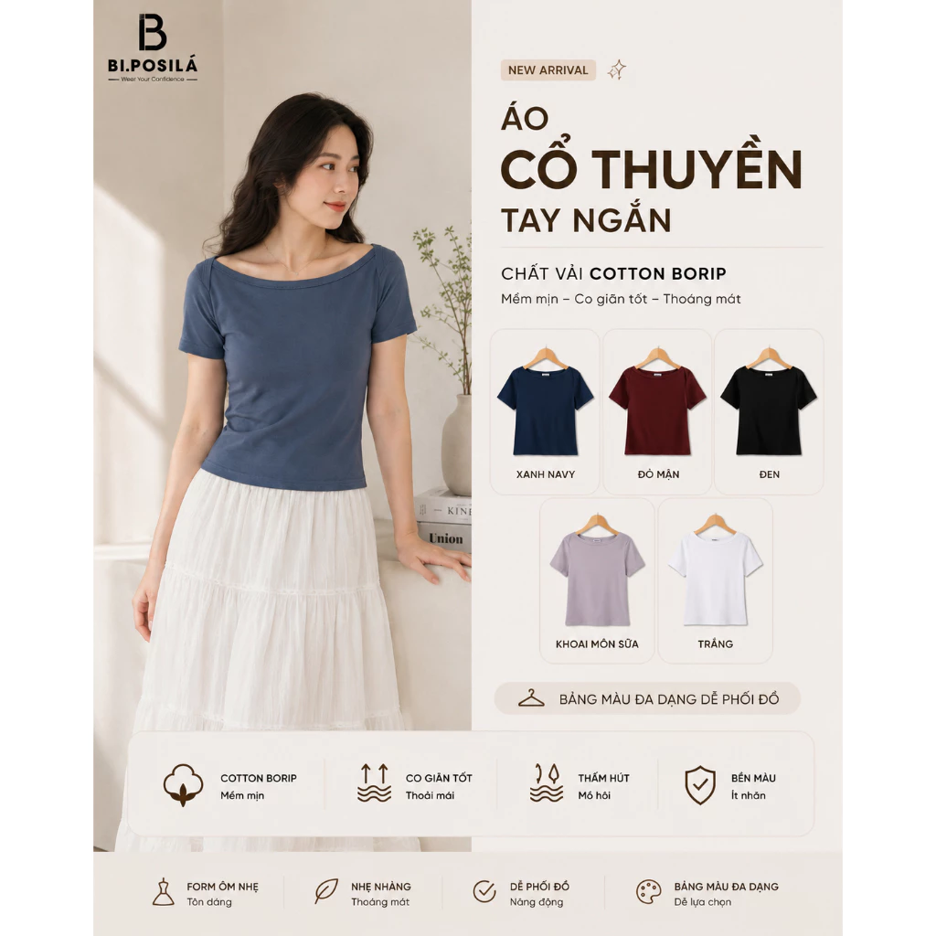 [A30- MẪU MỚ MÙA HÈI] ÁO THUN NỮ CỔ THUYỀN BASIC  TAY NGẮN FORM ÔM BI.POSILÁ VẢI COTTON BORIP CO GIÃN 4 CHIỀU MỀM MỊN