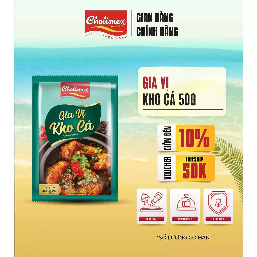 Gói Gia Vị Kho Cá CHOLIMEX 50g - Gia Vị Nấu Ăn Tiện Lợi Cá Kho Đậm Đà Chuẩn Vị Việt