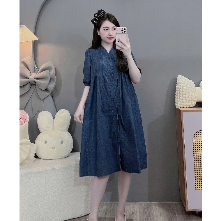 (45-100kg) Váy bầu,đầm bầu thiết kế cổ ren,dáng công sở cực sang,bigsize đến 100kg